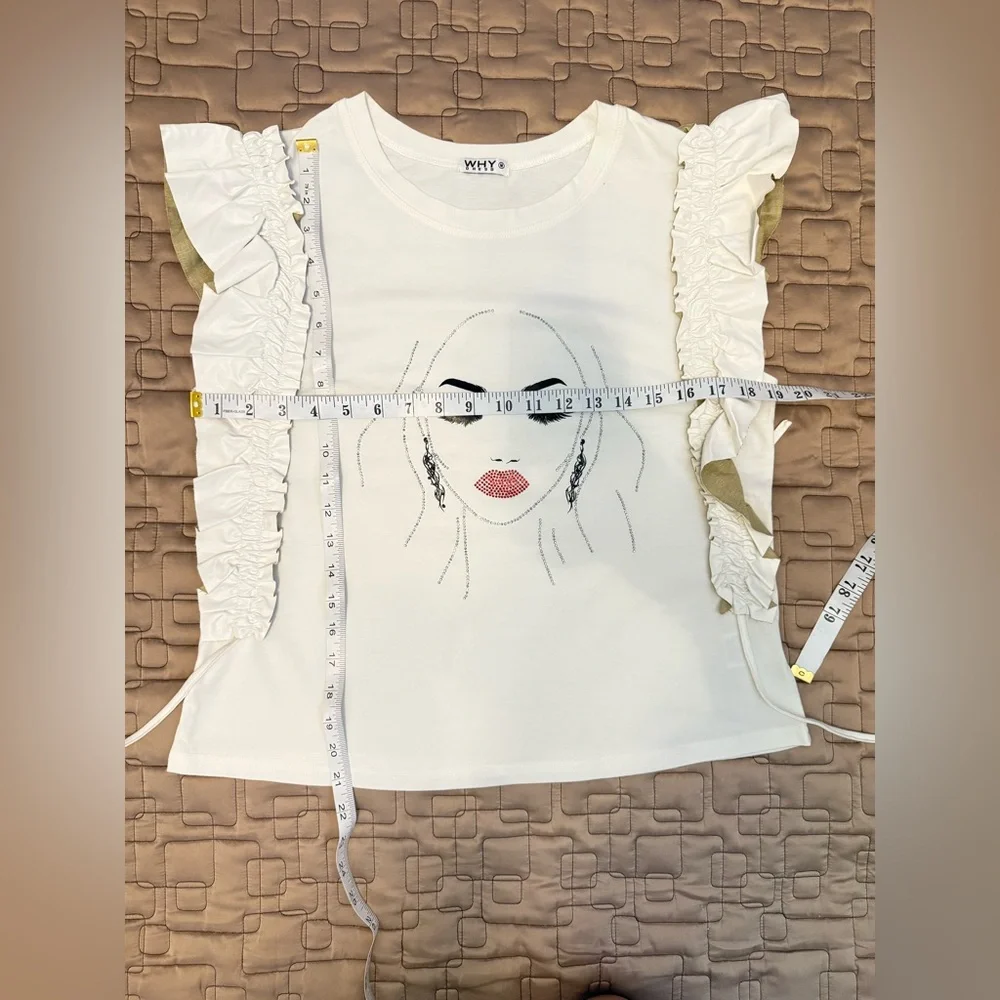 Why Dress Women’s Ruffled Graphic Tee - Size M - Picture 4 of 7
